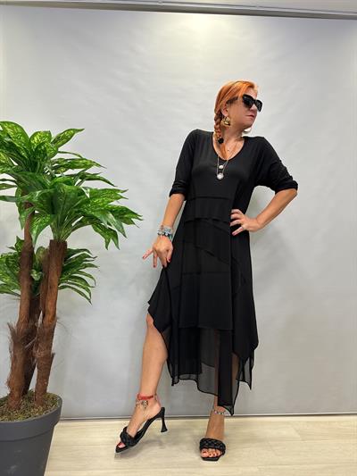 MNS 5052 TÜL DETAY LİKRALI VİSKON TOK PENYE ELBİSE 46 BEDENE KADAR UYUMLUDUR 