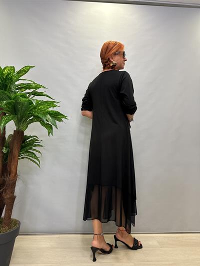 MNS 5052 TÜL DETAY LİKRALI VİSKON TOK PENYE ELBİSE 46 BEDENE KADAR UYUMLUDUR 