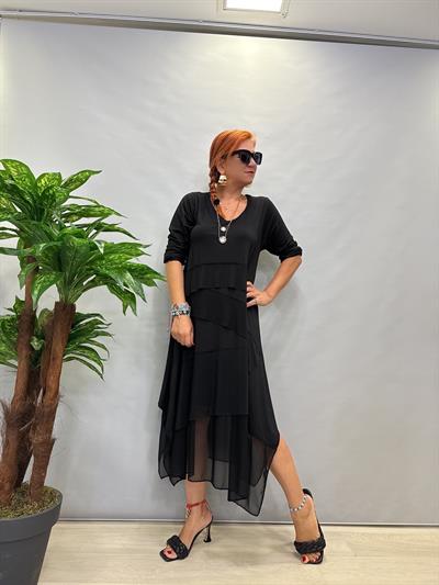 MNS 5052 TÜL DETAY LİKRALI VİSKON TOK PENYE ELBİSE 46 BEDENE KADAR UYUMLUDUR 