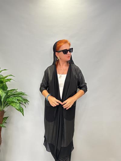 MNS 5055  DERİ DETAY KAPŞONLU TASARIM CEKET 