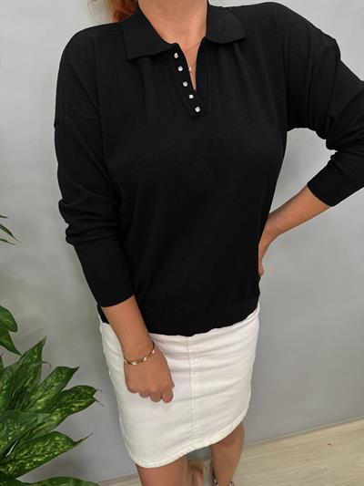 MNS 5058 YAKA TAŞ DETAY SOFT TOUCH BLUZ SİYAH 42 BEDENE KADAR UYUMLUDUR 