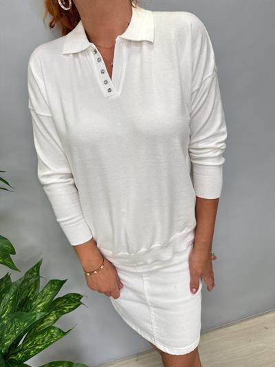 MNS 5058 YAKA TAŞ DETAY SOFT TOUCH BLUZ BEYAZ 42 BEDENE KADAR UYUMLUDUR 