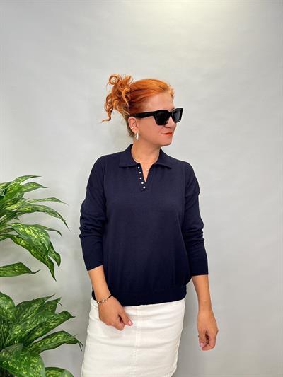 MNS 5058 YAKA TAŞ DETAY SOFT TOUCH BLUZ LACİVERT 42 BEDENE KADAR UYUMLUDUR 