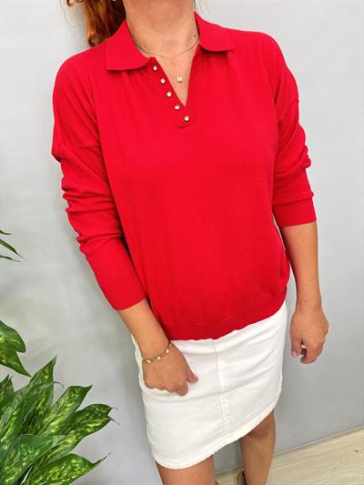 MNS 5058 YAKA TAŞ DETAY SOFT TOUCH BLUZ KIRMIZI 42 BEDENE KADAR UYUMLUDUR 