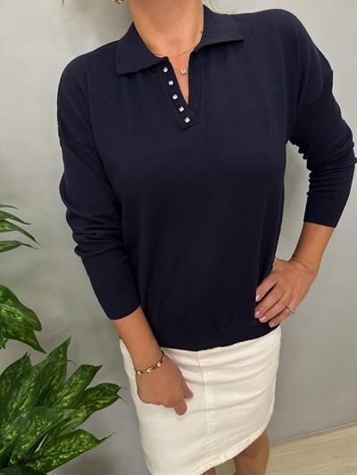 MNS 5058 YAKA TAŞ DETAY SOFT TOUCH BLUZ LACİVERT 42 BEDENE KADAR UYUMLUDUR 