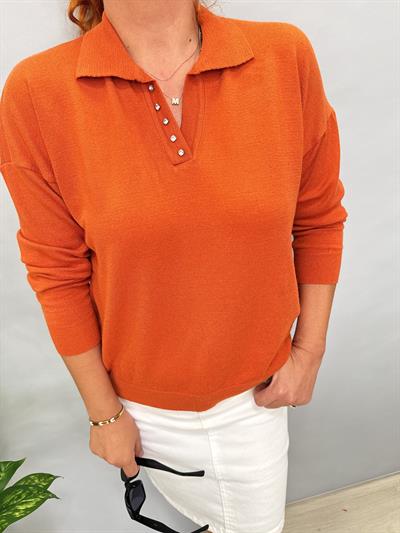 MNS 5058 YAKA TAŞ DETAY SOFT TOUCH BLUZ KİREMİT 42 BEDENE KADAR UYUMLUDUR 