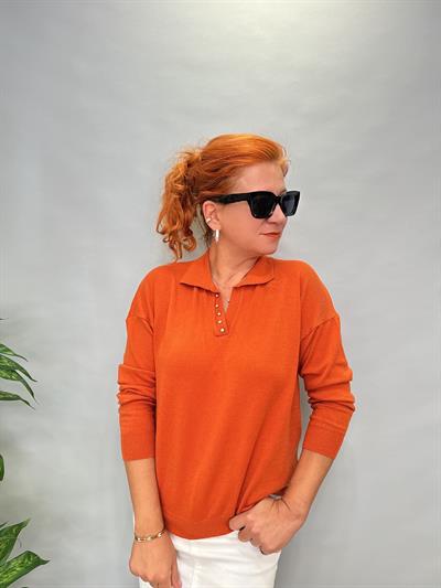 MNS 5058 YAKA TAŞ DETAY SOFT TOUCH BLUZ KİREMİT 42 BEDENE KADAR UYUMLUDUR 