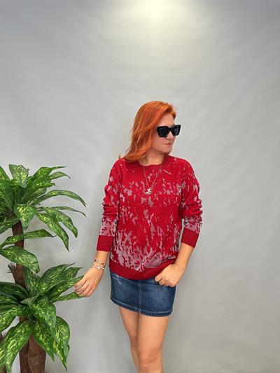 MNS 5063 SİM DETAY TOK TRİKO BLUZ 40 BEDENE KADAR UYUMLU KIRMIZI