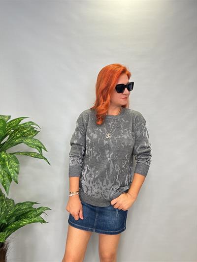 MNS 5063 SİM DETAY TOK TRİKO BLUZ 40 BEDENE KADAR UYUMLU GRİ 