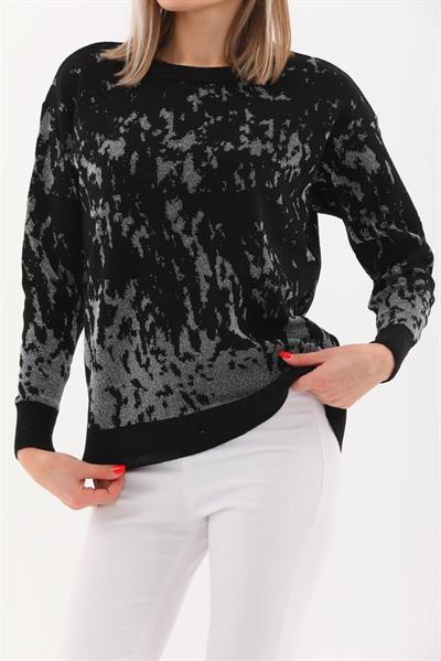 MNS 5063 SİM DETAY TOK TRİKO BLUZ 40 BEDENE KADAR UYUMLU SİYAH 