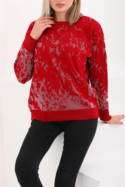 MNS 5063 SİM DETAY TOK TRİKO BLUZ 40 BEDENE KADAR UYUMLU KIRMIZI