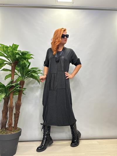 MNS 5063 TASARIM LİKRALI DERİ DETAY ELBİSE boyum 1.64