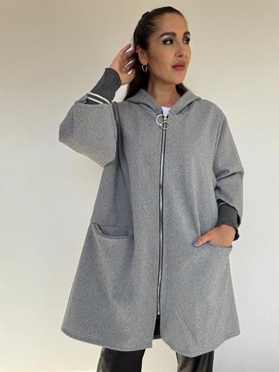 MNS 5078 İTALYAN KOL DETAY KAŞE CEKET 50 BEDENE KADAR UYUMLUDUR GRİ