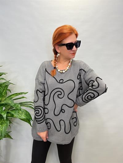 MNS 5079  KABARTMA  DETAY TRİKO BLUZ GRİ 44 BEDENE KADAR UYUMLUDUR 