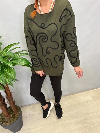 MNS 5079  KABARTMA  DETAY TRİKO BLUZ  HAKİ  44 BEDENE KADAR UYUMLUDUR 