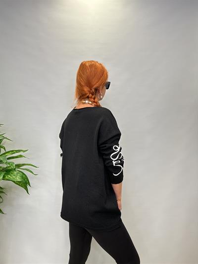 MNS 5079  KABARTMA  DETAY TRİKO BLUZ SİYAH 44 BEDENE KADAR UYUMLUDUR 