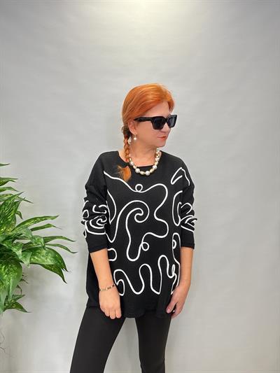 MNS 5079  KABARTMA  DETAY TRİKO BLUZ SİYAH 44 BEDENE KADAR UYUMLUDUR 