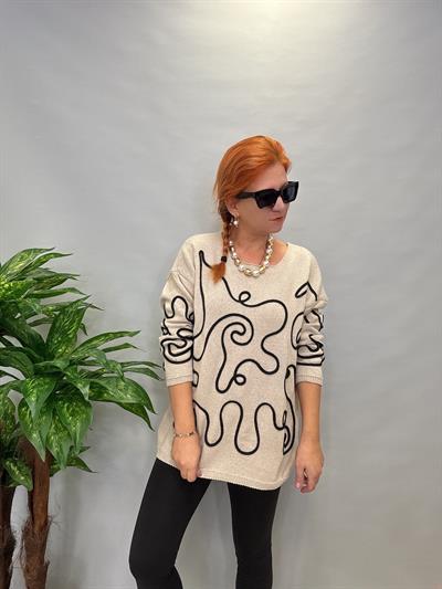 MNS 5079  KABARTMA  DETAY TRİKO BLUZ VİZON 44 BEDENE KADAR UYUMLUDUR 