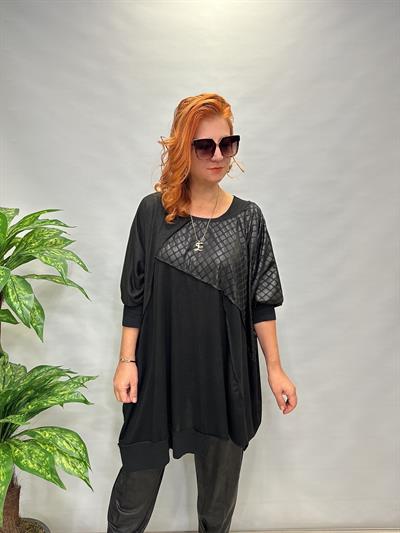 MNS 5085 DERİ DETAY TASARIM TRİKO BLUZ 50 BEDENE KADAR UYUMLUDUR 