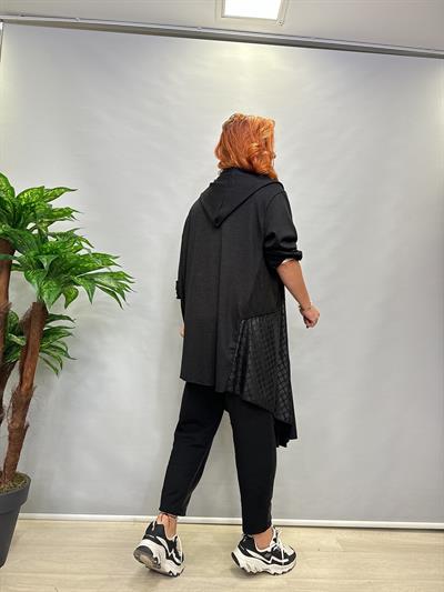 MNS 5087 DERİ DETAY ASİMETRİK KAPŞONLU CEKET 50 BEDENE KADAR UYUMLUDUR 