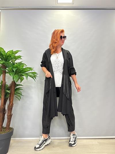 MNS 5087 DERİ DETAY ASİMETRİK KAPŞONLU CEKET 50 BEDENE KADAR UYUMLUDUR 