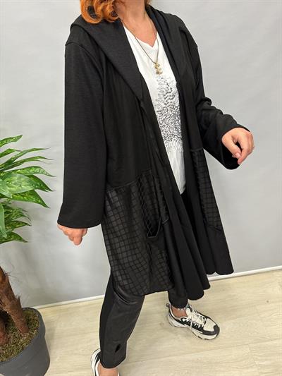 MNS 5087 DERİ DETAY ASİMETRİK KAPŞONLU CEKET 50 BEDENE KADAR UYUMLUDUR 