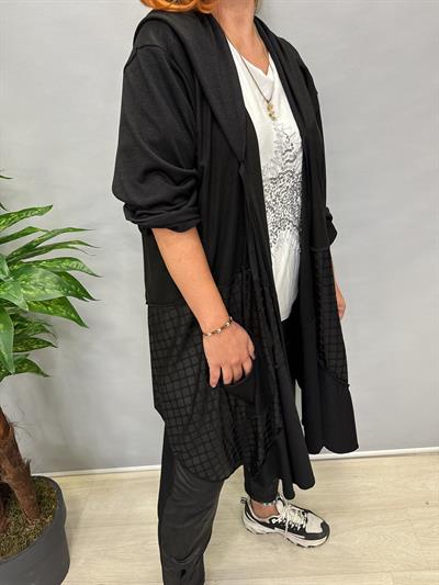 MNS 5087 DERİ DETAY ASİMETRİK KAPŞONLU CEKET 50 BEDENE KADAR UYUMLUDUR 