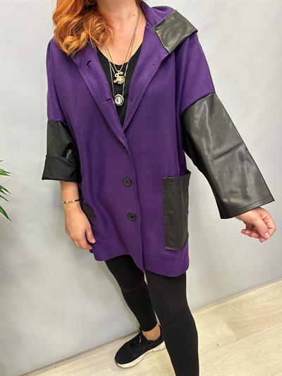 MNS 5089 DERİ DETAY POLAR CEKET MOR  46 BEDENE KADAR UYUMLUDUR 