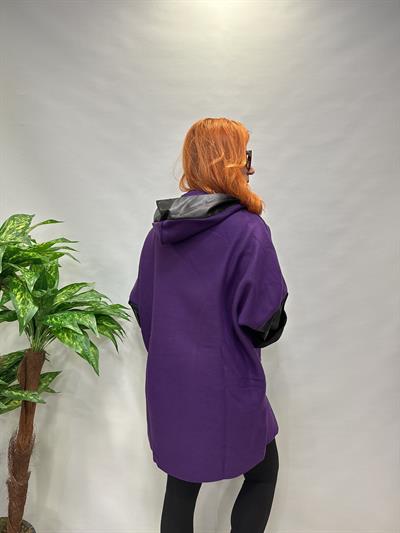 MNS 5089 DERİ DETAY POLAR CEKET MOR  46 BEDENE KADAR UYUMLUDUR 