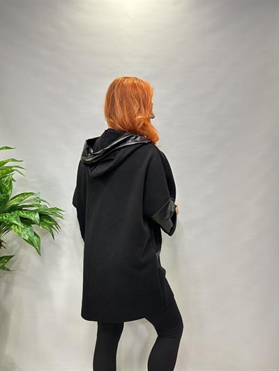 MNS 5089 DERİ DETAY POLAR CEKET SİYAH  46 BEDENE KADAR UYUMLUDUR 