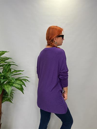 MNS 5610 İTALYAN LİKRALI YUMUŞAK ARKASI DAHA UZUN  BLUZ(KOLYE DAHİLDİR) 46 BEDENE UYUMLU MOR