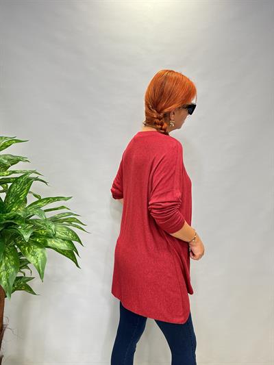 MNS 5610 İTALYAN LİKRALI YUMUŞAK ARKASI DAHA UZUN  BLUZ(KOLYE DAHİLDİR) 46 BEDENE UYUMLU BORDO