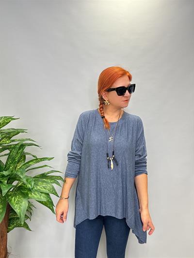 MNS 5610 İTALYAN LİKRALI YUMUŞAK ARKASI DAHA UZUN  BLUZ(KOLYE DAHİLDİR) 46 BEDENE UYUMLU INDİGO