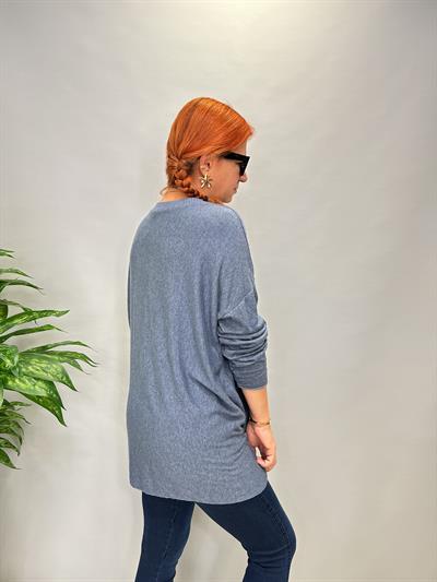 MNS 5610 İTALYAN LİKRALI YUMUŞAK ARKASI DAHA UZUN  BLUZ(KOLYE DAHİLDİR) 46 BEDENE UYUMLU INDİGO