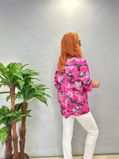 MNS 6510  İTALYAN KAMUFLAJ DESEN PAYET DETAY  BLUZ  46 BEDENE KADAR UYUMLU  FUŞYA 