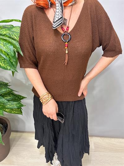 2341 MERSERİZE BLUZ ACI KAHVE