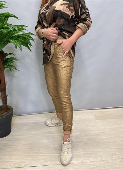 MNS 7212 İTALYAN YARI PARLAK DERİ PANTOLON GOLD