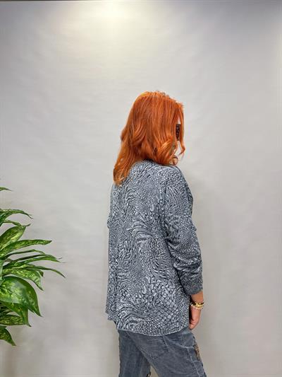 MNS 7575 İTALYAN KENDİNDEN VARAKLI BLUZ MAVİ