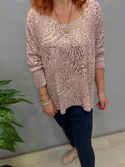 MNS 7575 İTALYAN KENDİNDEN VARAKLI BLUZ PEMBE