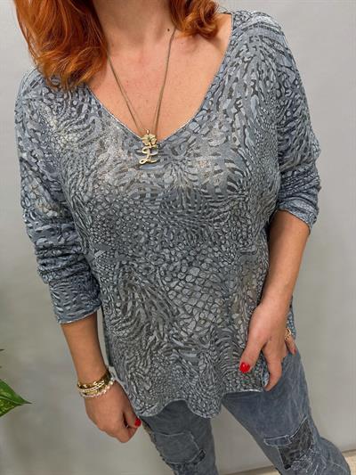 MNS 7575 İTALYAN KENDİNDEN VARAKLI BLUZ MAVİ