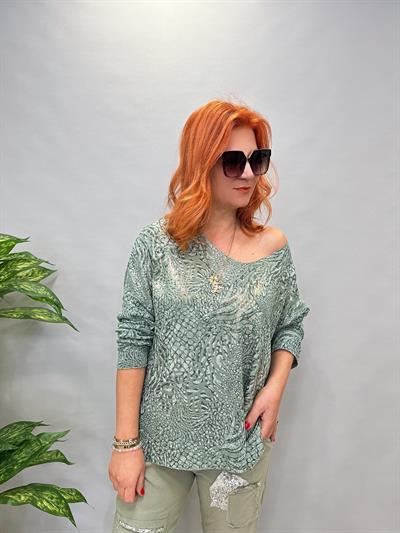 MNS 7575 İTALYAN KENDİNDEN VARAKLI BLUZ YEŞİL