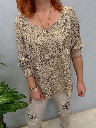 MNS 7575 İTALYAN KENDİNDEN VARAKLI BLUZ VİZON