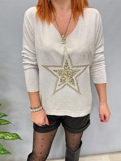 MNS 7616 İTALYAN YILDIZ VARAK DETAY BLUZ TAŞ 44 BEDENE KADAR UYGUNDUR
