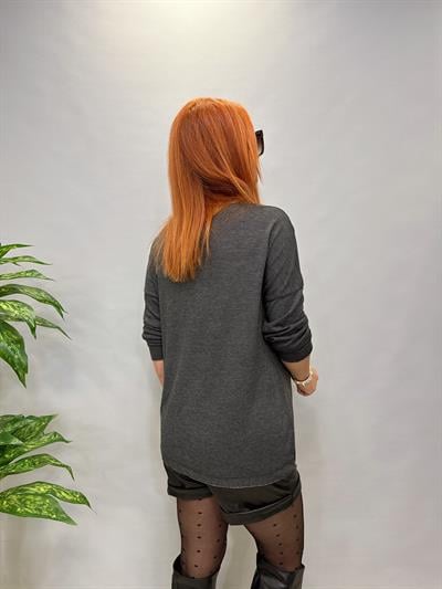 MNS 7616 İTALYAN YILDIZ VARAK DETAY BLUZ GRİ 44 BEDENE KADAR UYGUNDUR