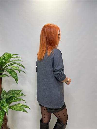 MNS 7616 İTALYAN YILDIZ VARAK DETAY BLUZ MAVİ 44 BEDENE KADAR UYGUNDUR