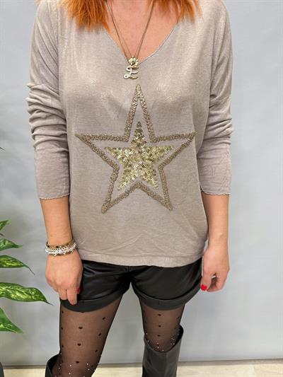 MNS 7616 İTALYAN YILDIZ VARAK DETAY BLUZ VİZON 44 BEDENE KADAR UYGUNDUR