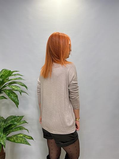 MNS 7616 İTALYAN YILDIZ VARAK DETAY BLUZ VİZON 44 BEDENE KADAR UYGUNDUR