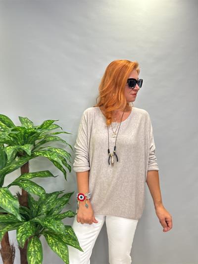 MNS 8499 İTALYAN  LİKRALI  YUMUŞAK   BLUZ(KOLYE DAHİLDİR) 46 BEDENE UYUMLU VİZON