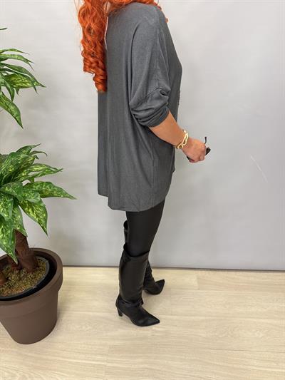 MNS 86511 İTALYAN LİKRALI YUMUŞAK YILDIZ PAYET DETAY BLUZ  46 BEDENE UYUMLU Antrasit