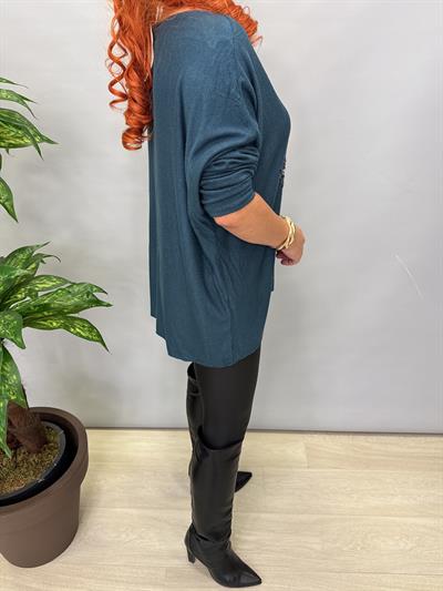 MNS 86511 İTALYAN LİKRALI YUMUŞAK YILDIZ PAYET DETAY BLUZ  46 BEDENE UYUMLU Petrol